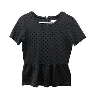Madewell Peplum Top Womens XS Black Short Sleeve Velvet Polka Dot Ponte Blouse